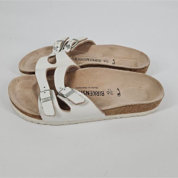Birkenstock White Leather Double Strap Buckle Sandals 5 - Picture 3 of 8
